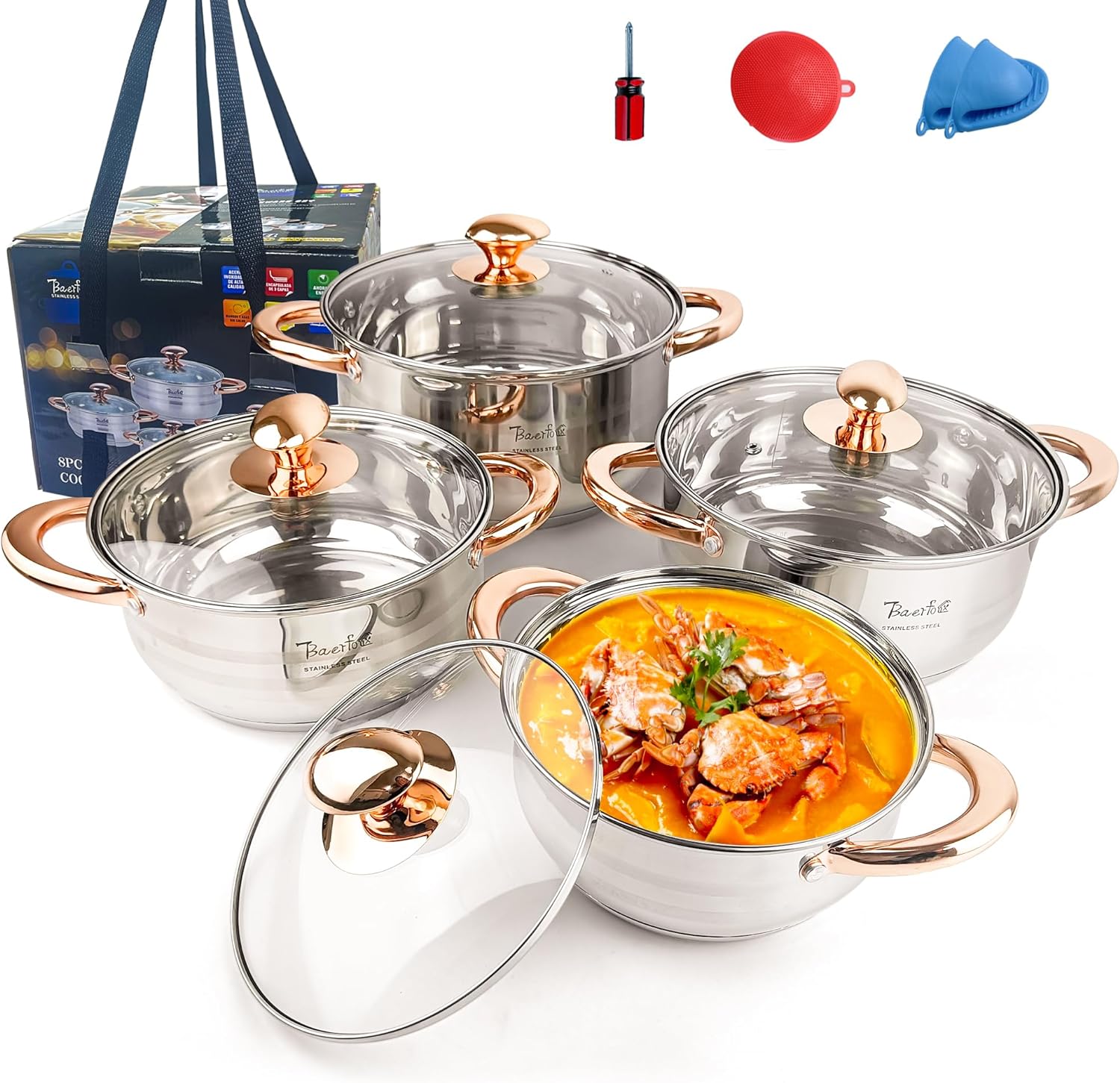 BAERFO Silver Pots and Pans Set with lids Review