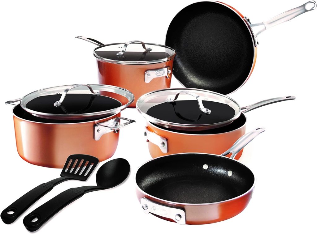 Gotham Steel 10 Pc Stackable Pots and Pans Set Non Stick Cookware Set, Kitchen Cookware Sets, Pot and Pan Set, Pot Set, Nonstick Cookware Set with Lids, Induction Cookware, Dishwasher Safe