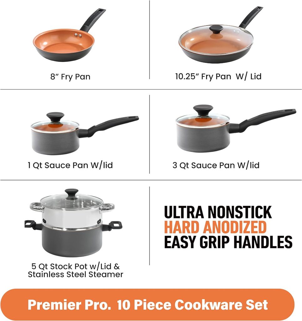 Gotham Steel Pro 17 Piece Pots and Pans Set Nonstick Cookware Set, Complete Hard Anodized Ultra Durable Ceramic Cookware Set for Kitchen, Stovetop/Dishwasher Safe, 100% Healthy and Non Toxic