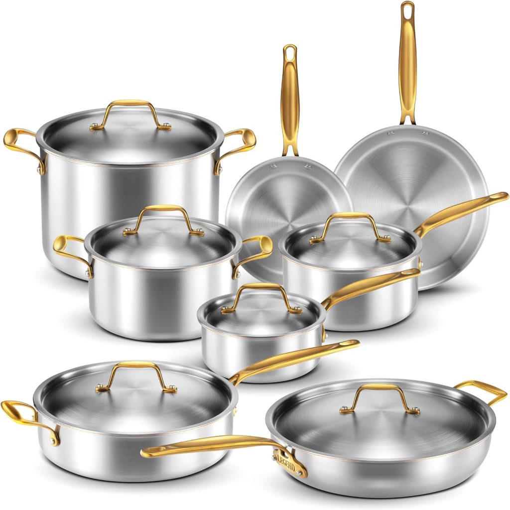 Legend 14 pc Copper Core Stainless Steel Pots  Pans Set | Pro Quality 5-Ply Clad Cookware | Professional Chef Grade Home Cooking, All Kitchen Induction  Oven Dishwasher Safe | PFOA, PTFE  PFOS Free