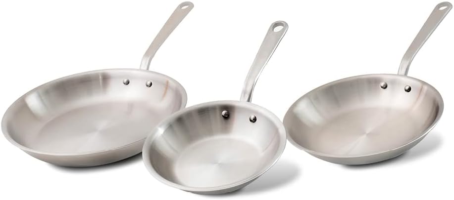 Made In Cookware - 3-Piece (Includes 8,10,12) Stainless Frying Pan Set - 5 Ply Stainless Clad - Professional Cookware Italy - Induction Compatible