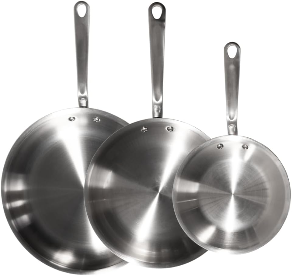 Made In Cookware - 3-Piece (Includes 8,10,12) Stainless Frying Pan Set - 5 Ply Stainless Clad - Professional Cookware Italy - Induction Compatible