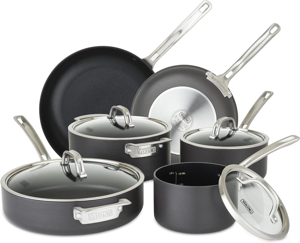 Viking Culinary Hard Anodized Nonstick Cookware Set, 10 Piece, Dishwasher, Oven Safe, Works on All Cooktops including Induction