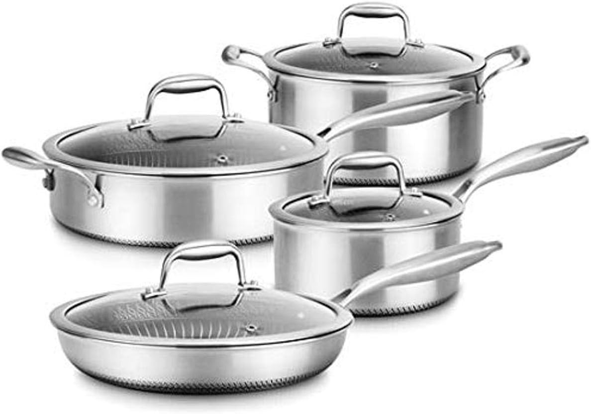 8-Piece Triply Cookware Set Stainless Steel - Triply Kitchenware Pots  Pans Set Kitchen Cookware, Non-Stick Coating - Sauce Pot, Stew Pot, Cooking Pot, Frying Pan, Lids - NutriChef NC3PLY8Z