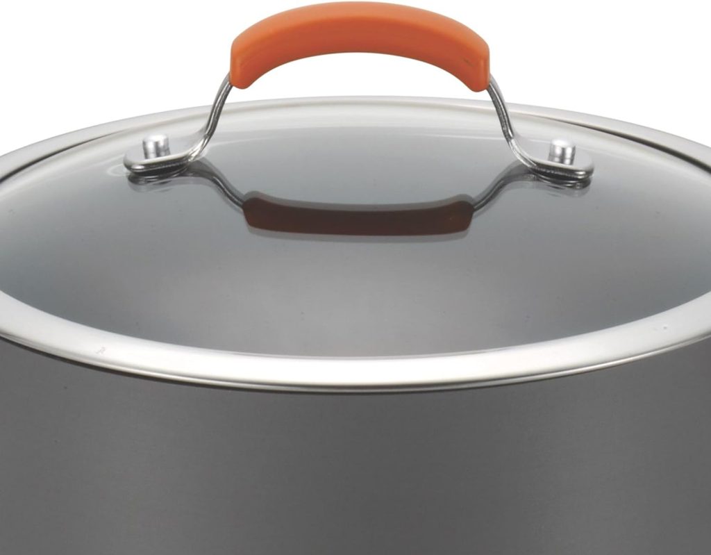 Rachael Ray Brights Hard-Anodized Aluminum Nonstick Cookware Set with Glass Lids, 10-Piece Pot and Pan Set, Gray with Orange Handles