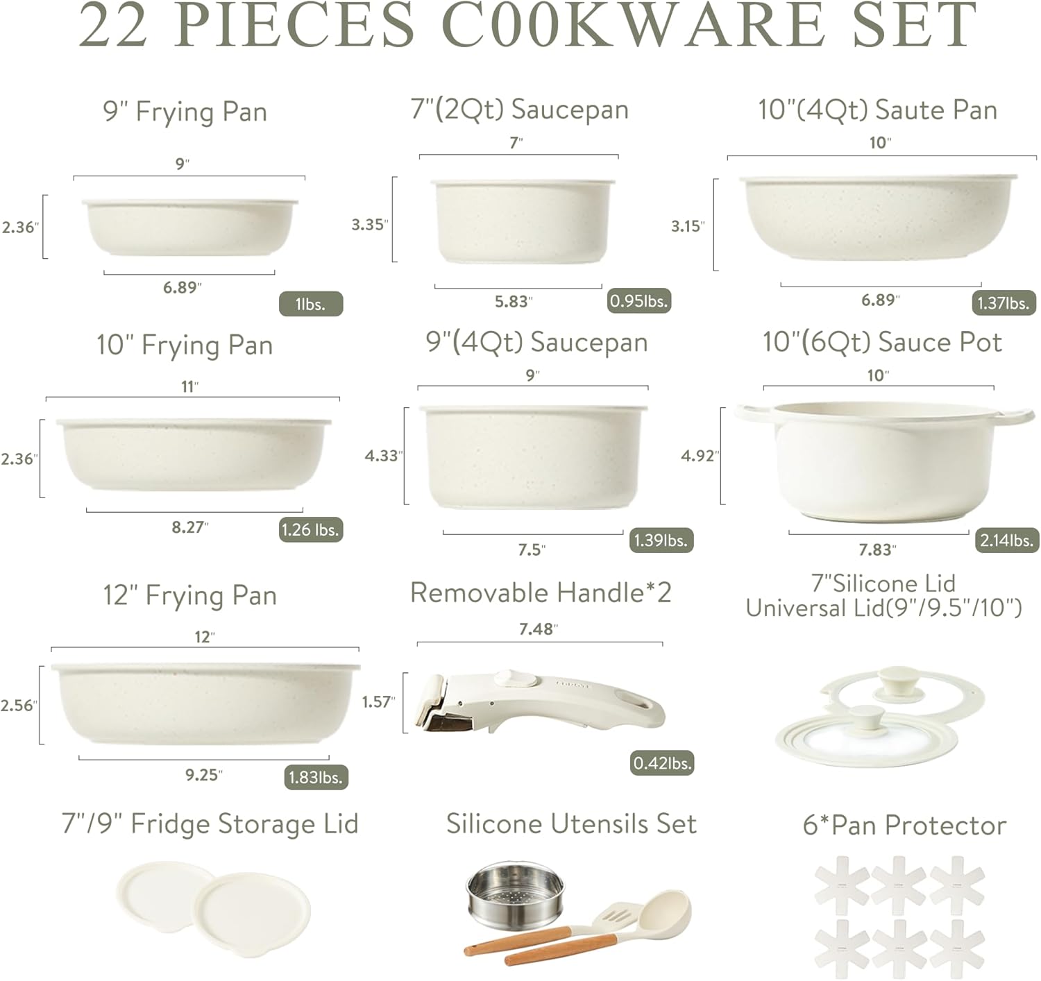 CAROTE 22pcs Pots and Pans Set, Nonstick Cookware Set Detachable Handle, Induction Kitchen Cookware Sets Non Stick with Removable Handle, RV Cookware Set, Oven Safe