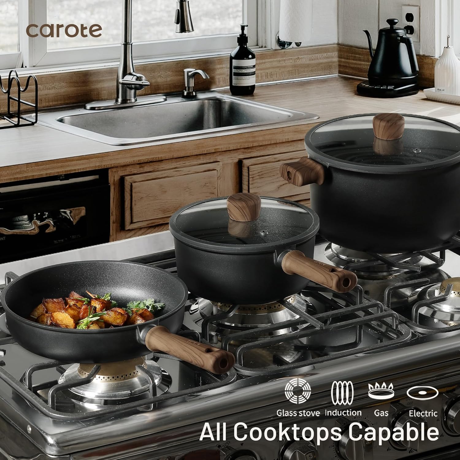 CAROTE Nonstick Pots and Pans,Cookware Set 16pcs Kitchen Cooking Sets, Pots and Pans Set Non Stick