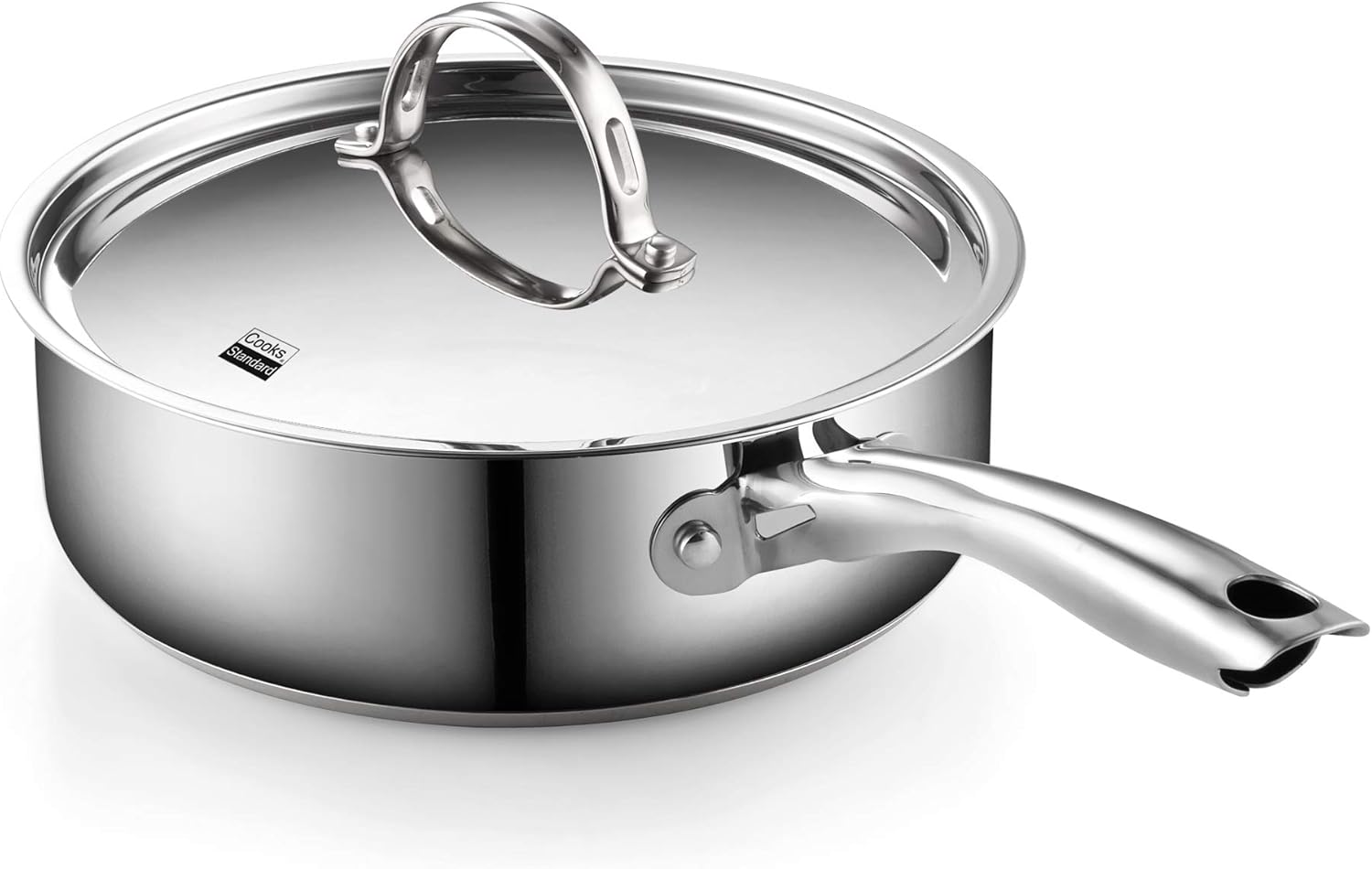 Cooks Standard 4-Quart Stainless Steel Sauté Pan with Lid, 10.5-inch Deep Frying Pan Induction Cookware, Oven Safe Large Skillet Jumbo Cooker with Stay-Cool Helper Handle