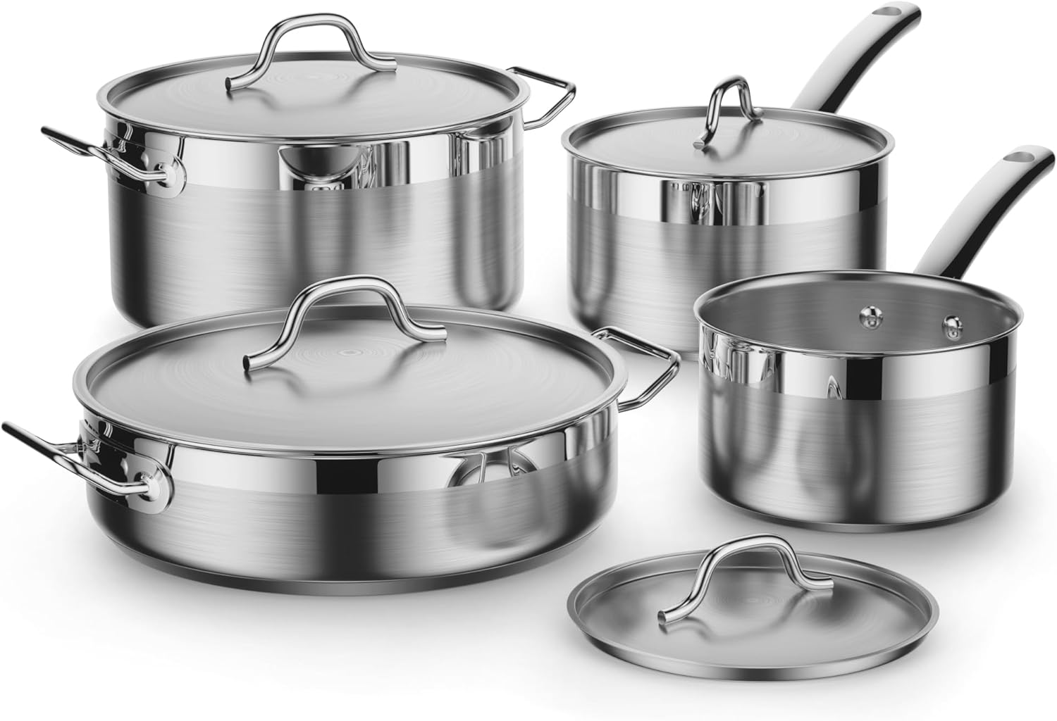 Cooks Standard Kitchen Cookware Sets Stainless Steel, Professional Pots and Pans Include Saucepan, Sauté Pan, Stockpot with Lids, 8-Piece, Silver