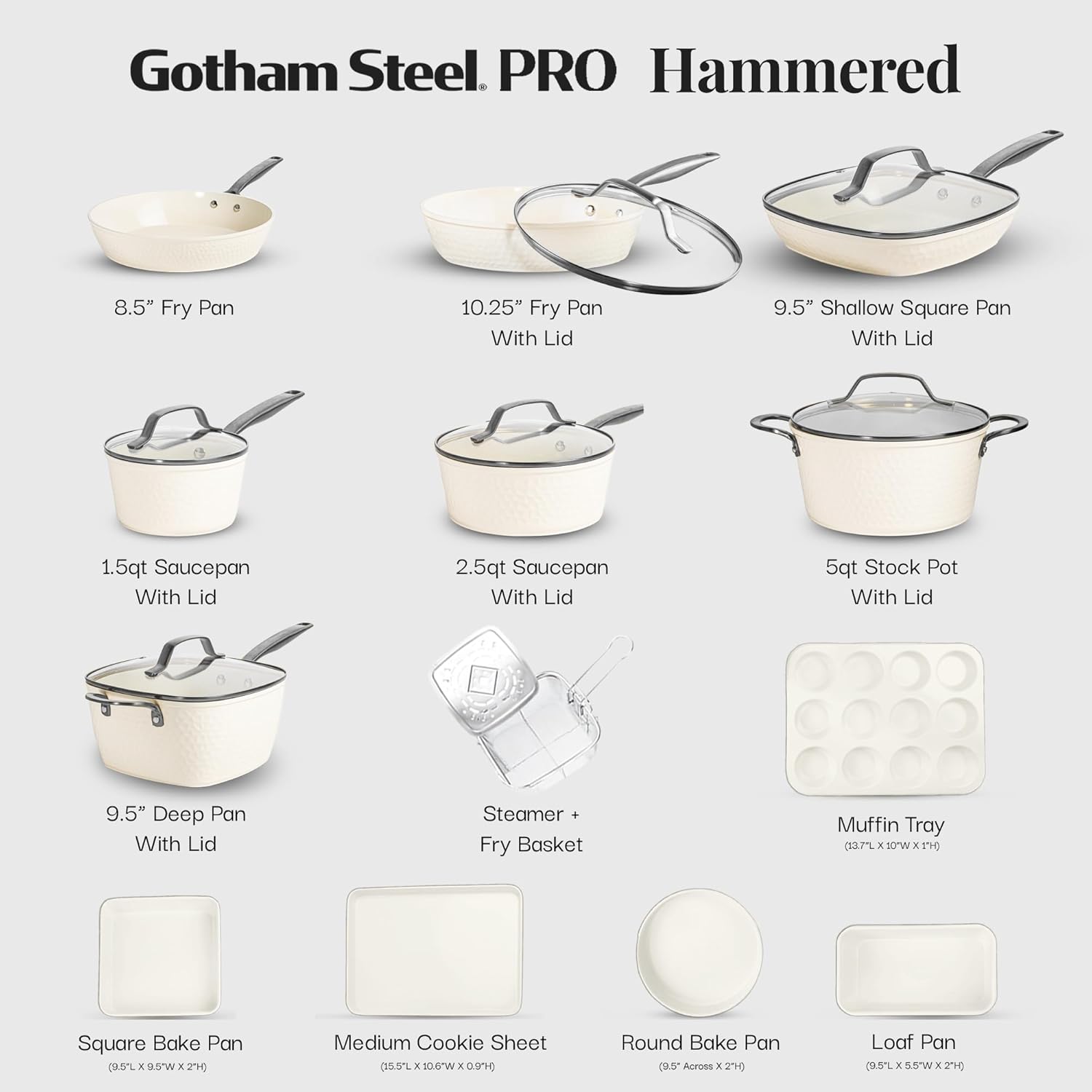 Gotham Steel Hammered Collection – 20 Piece Pots and Pans Set Nonstick Ceramic Cookware Set + Bakeware Set for Kitchen, Induction Cookware/Dishwasher/Oven Safe, Healthy and Non Toxic