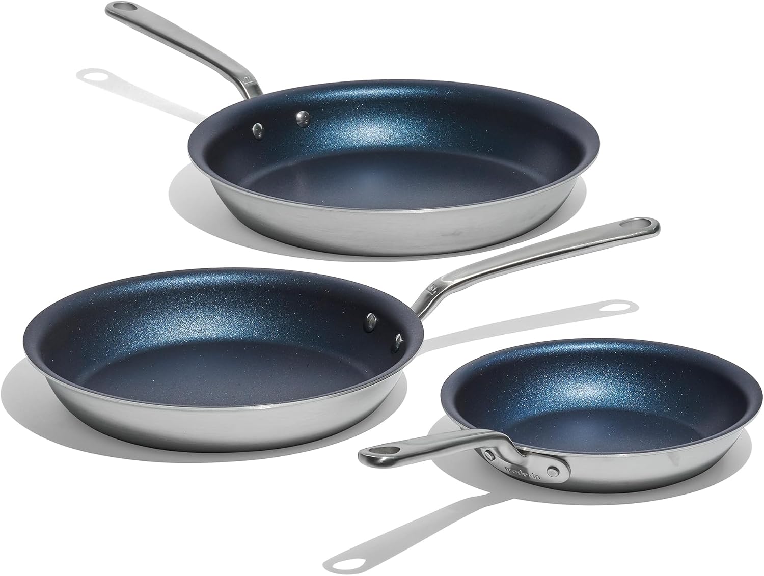 Made In Cookware - ProCoat Non Stick 3 Piece Frying Pan Set (Includes 8,10,12) - 5 Ply Stainless Clad - Professional Cookware - Crafted in Italy - Induction Compatible (Harbour Blue)