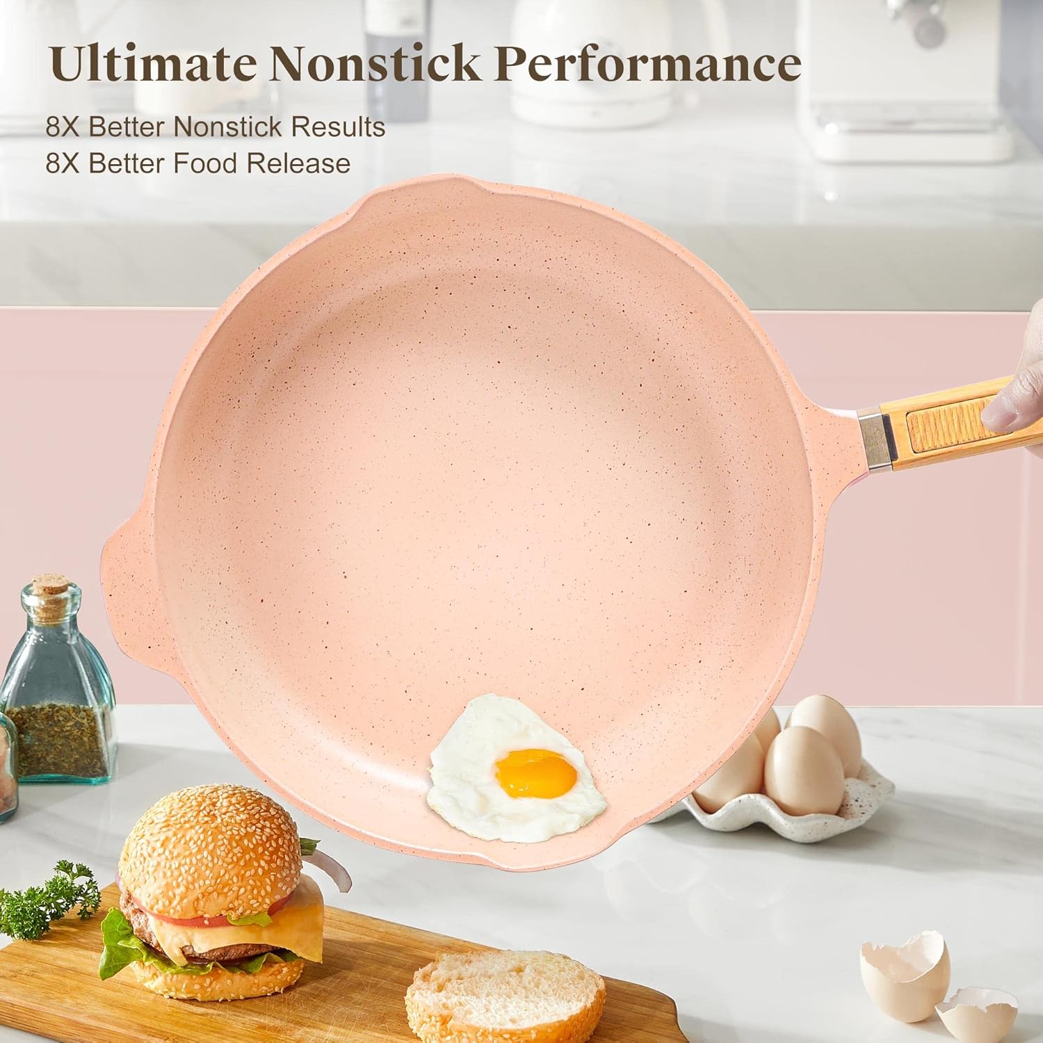 Pans and Pots Set Nonstick - YIIFEEO 16 PCS Granite Non Stick Induction Cookware W/Frying Pans for Cooking Kitchen Essentials Romantic Holiday Gifts-Non Toxic, PTFE  PFOA Free