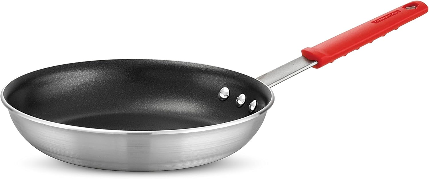 Tramontina Professional 10-Inch Non Stick Frying Pan, Heavy-Gauge Aluminum Skillet with Reinforced Nonstick Coating, Red Handle, Dishwasher and Oven Safe