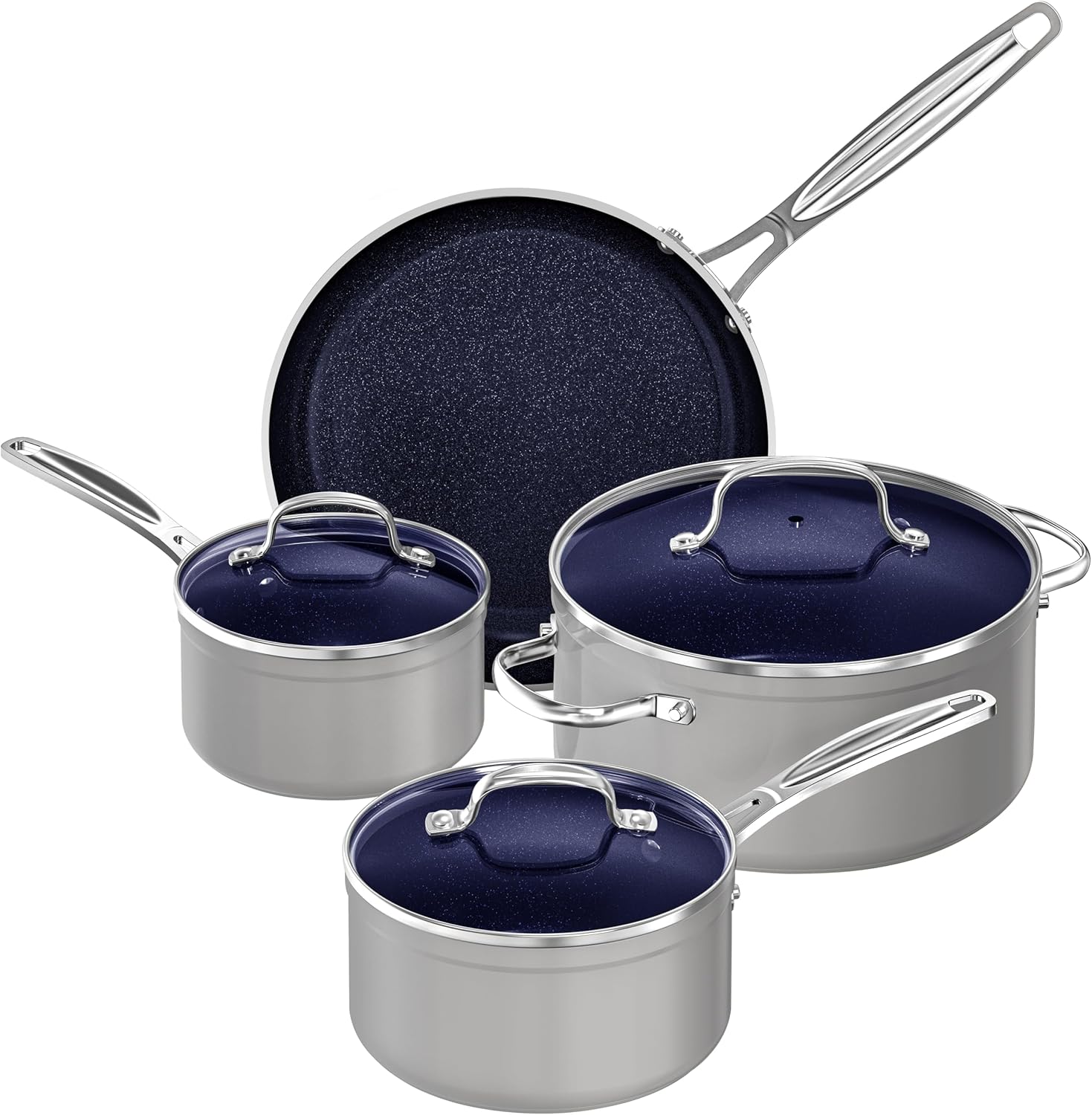 Nuwave 7pc Cookware Set Healthy Duralon Blue Ceramic Nonstick Coated, Diamond Infused Scratch-Resistant, PFAS Free, Oven Safe, Induction Ready  Evenly Heats, Tempered Glass Lids  Stay-Cool Handle