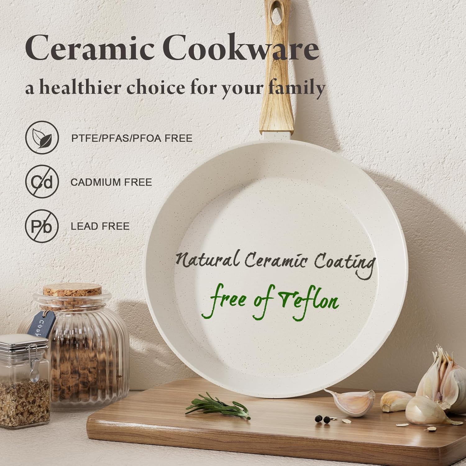 25 pcs non-stick ceramic cookware set cream white