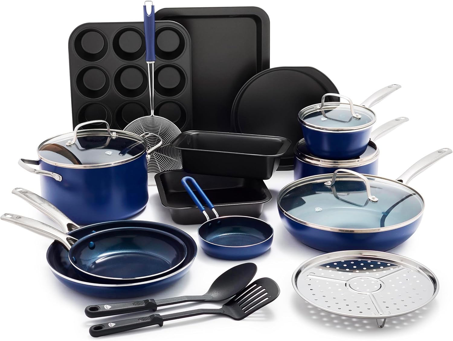 induction compatible cookware - Nice Cookware Blue diamond 20 piece cookware & bakeware set