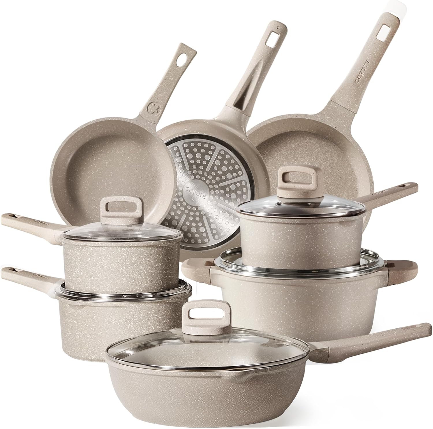 Carote 13pcs taupe kitchen pots and pans set