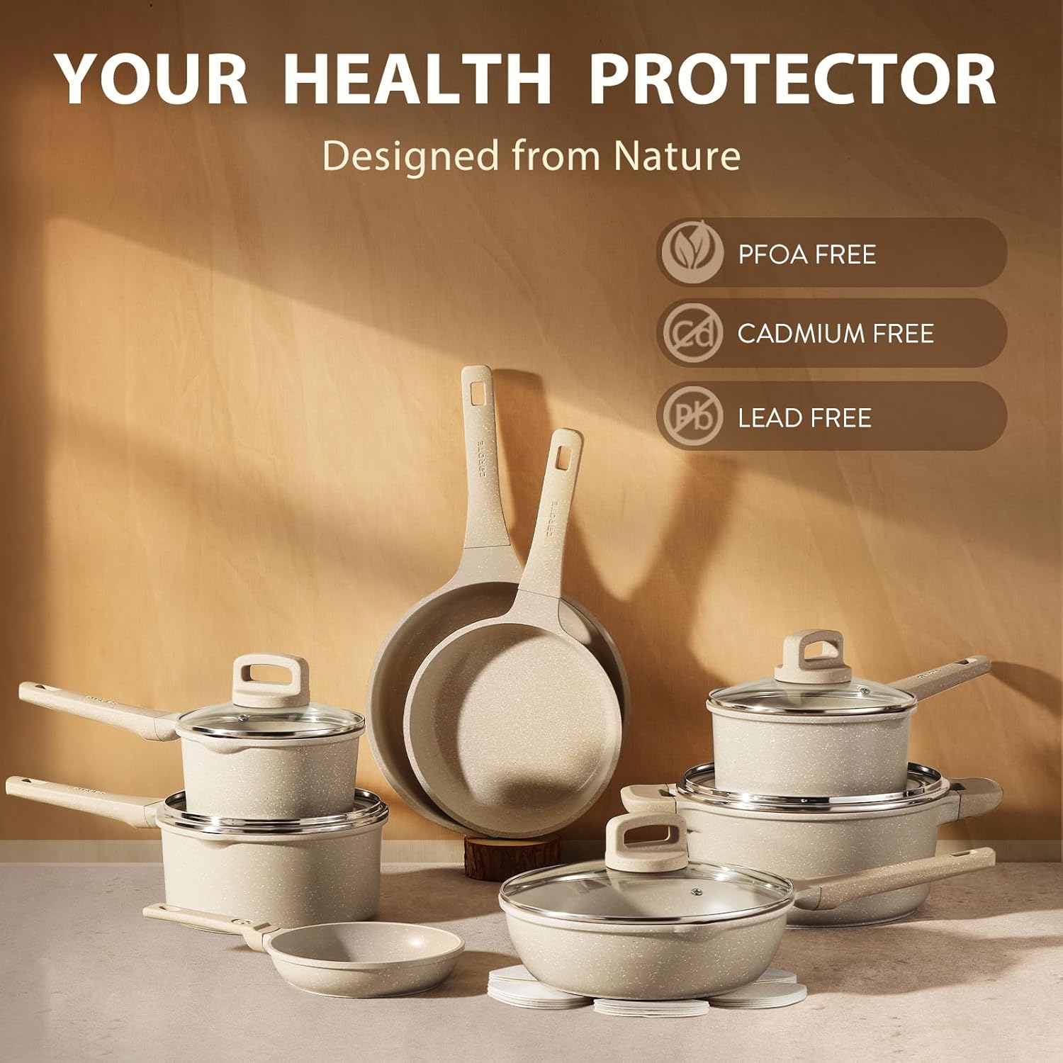 Carote 13pcs taupe kitchen pots and pans set