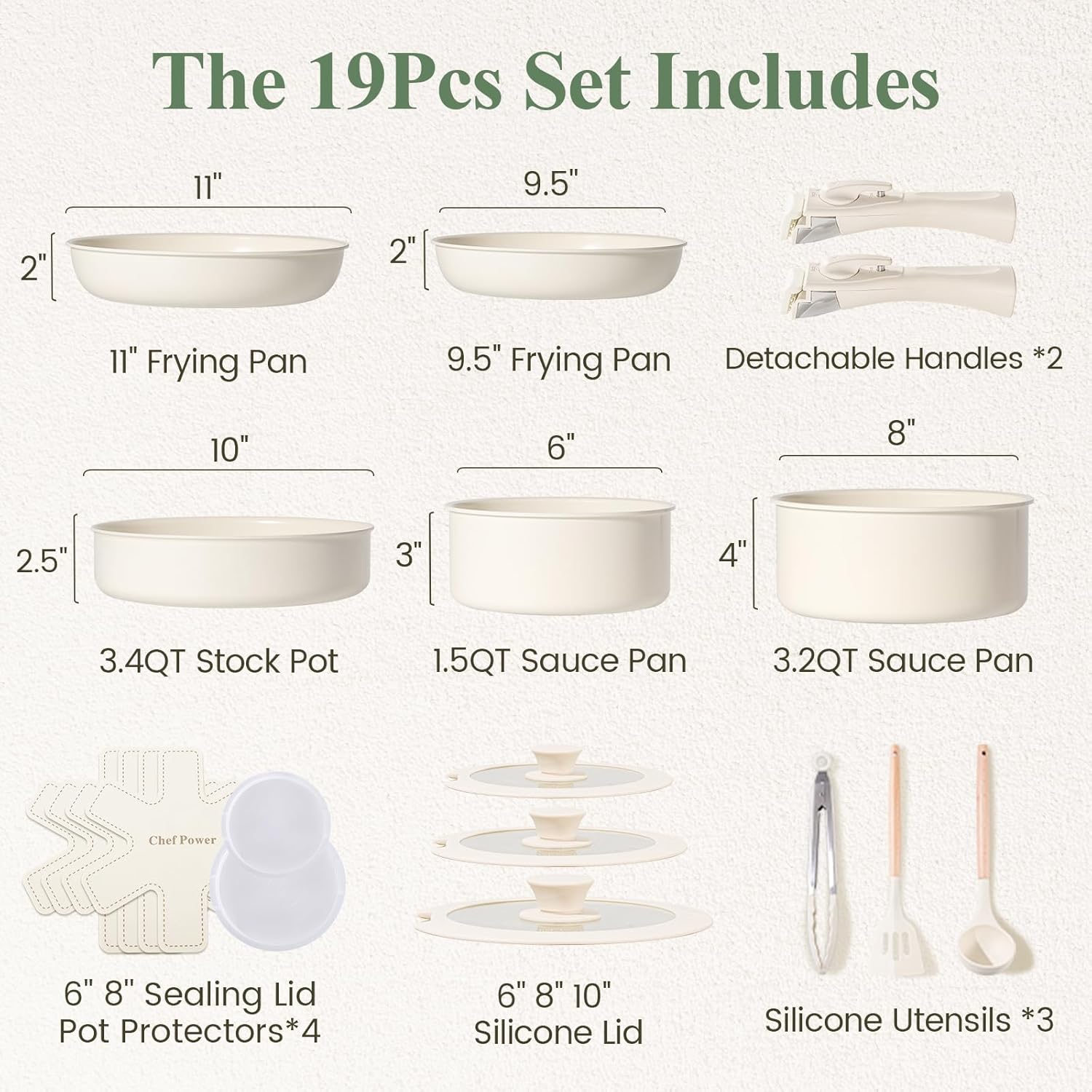 Ceramic nonstick pots and pans set 19 piece