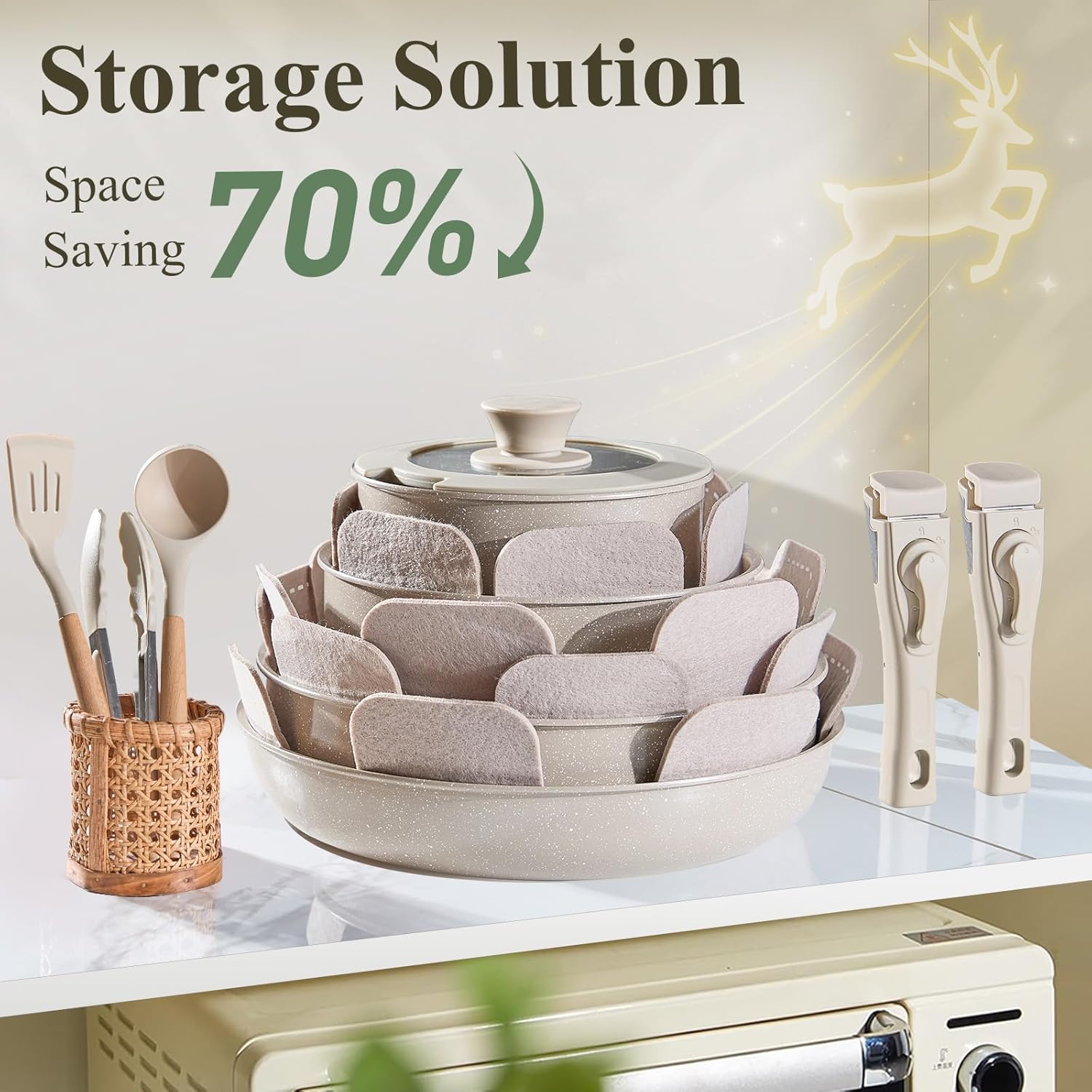 Ceramic nonstick pots and pans set 19 piece