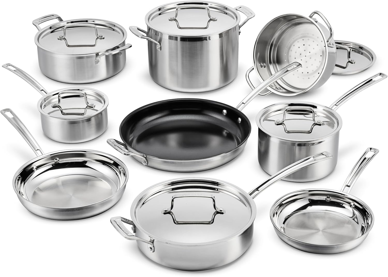 Cuisinart 12-Piece Cookware Set, MultiClad Pro Triple Ply Stainless Steel Cookware Set, Heat Surround Technology, Cool Grip Stick Handles, Oven Safe Up to 500°F, MCPS-12N, Silver Cuisinart 12-Piece Cookware Set, MultiClad Pro Triple Ply Stainless Steel Cookware Set, Heat Surround Technology, Cool Grip Stick Handles, Oven Safe Up to 500°F, MCPS-12N, Silver
