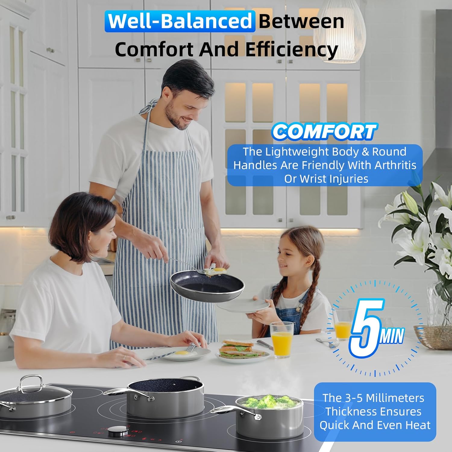 Deluxe DUXANO 14PC Healthy Pots and Pan With 9H Anti-scratch Coating, 2-Layer Non-Stick CeramicPFAS Free, SensitivelyEvenly Induction Cooking, Enhanced Flavor with Infrared Cookware, Dishwasher Safe