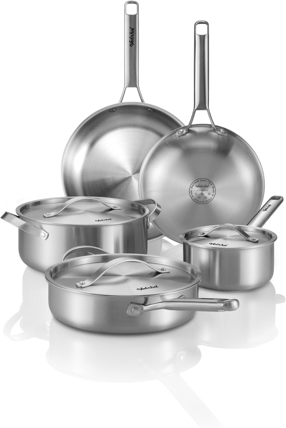 Stainless Steel Cookware Set, 8 Pcs Tir-Ply Pots and Pans Set, PFOAPTFE Free, DishwasherOven Safe, Kitchen Induction Compatible, ollas de acero inoxidable para cocinar Stainless Steel Cookware Set, 8 Pcs Tir-Ply Pots and Pans Set, PFOAPTFE Free, DishwasherOven Safe, Kitchen Induction Compatible, ollas de acero inoxidable para cocinar