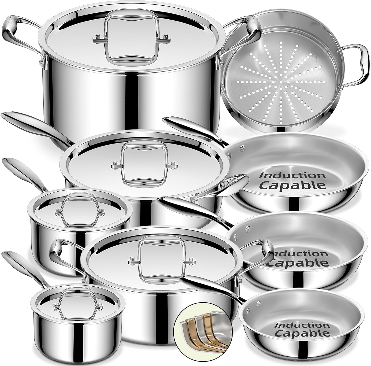 Umite Chef Stainless Steel Cookware Set, 5 Ply 14 Piece Stainless Steel Pot and Pan Set-Induction, Heavy Chef Quality, Oven Safe | Professional Kitchen Cooking Appliances, PFOA, PTFE PFOS Free Umite Chef Stainless Steel Cookware Set review