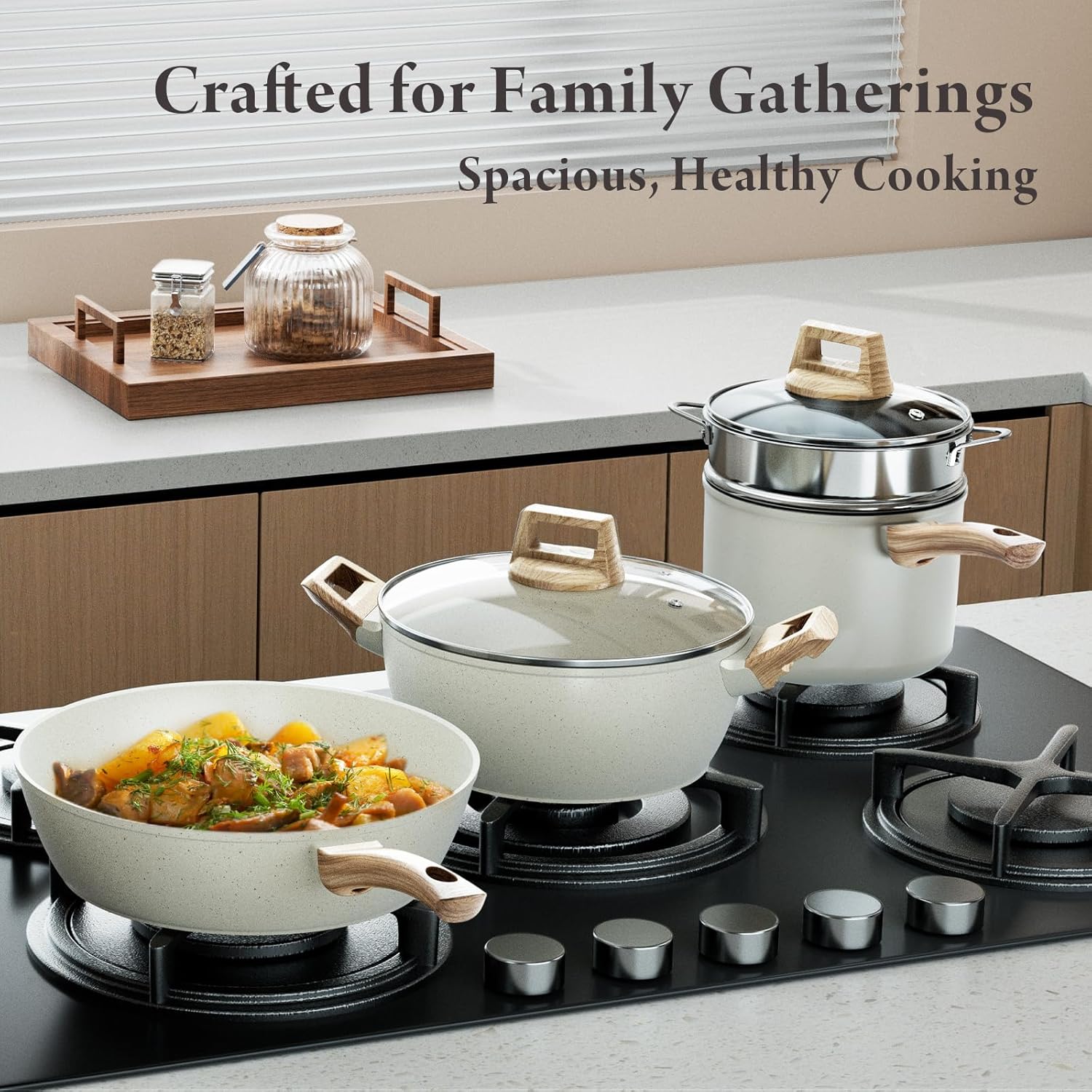 25 Pcs Pots and Pans Set Non Stick Ceramic Cookware Set, Healthy Non Toxic Kitchen Cookware with Mini Egg Pan, Large Capacity, Induction Compatible, PFAS/PTFE/PFOA/PFOS Free, Cream White 25 Pcs Pots and Pans Set Non Stick Ceramic Cookware Set, Healthy Non Toxic Kitchen Cookware with Mini Egg Pan, Large Capacity, Induction Compatible, PFAS/PTFE/PFOA/PFOS Free, Cream White