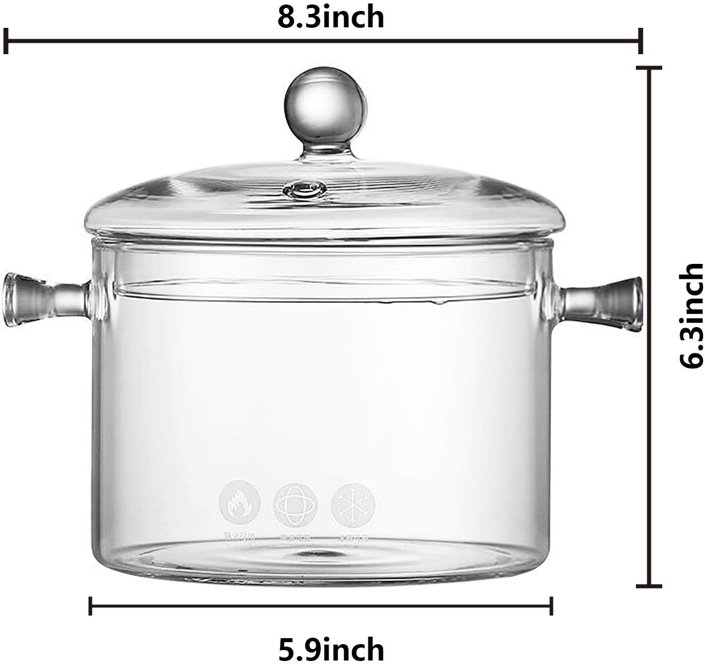 Glass Cooking Pot - 1.5L/50OZ Glass Saucepan Heat-Resistant Borosilicate Glass Handmade Cookware Set stovetop Pot - Safe for Pasta Noodle, Soup, Milk, Tea,salad (1.5L/50OZ)