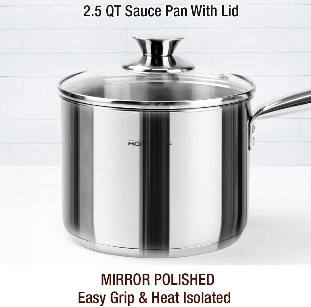 HOMICHEF 14-Piece Nickel Free Stainless Steel Cookware Set - Nickel Free Pots and Pans Set - Non-Toxic, Healthy Induction Cookware