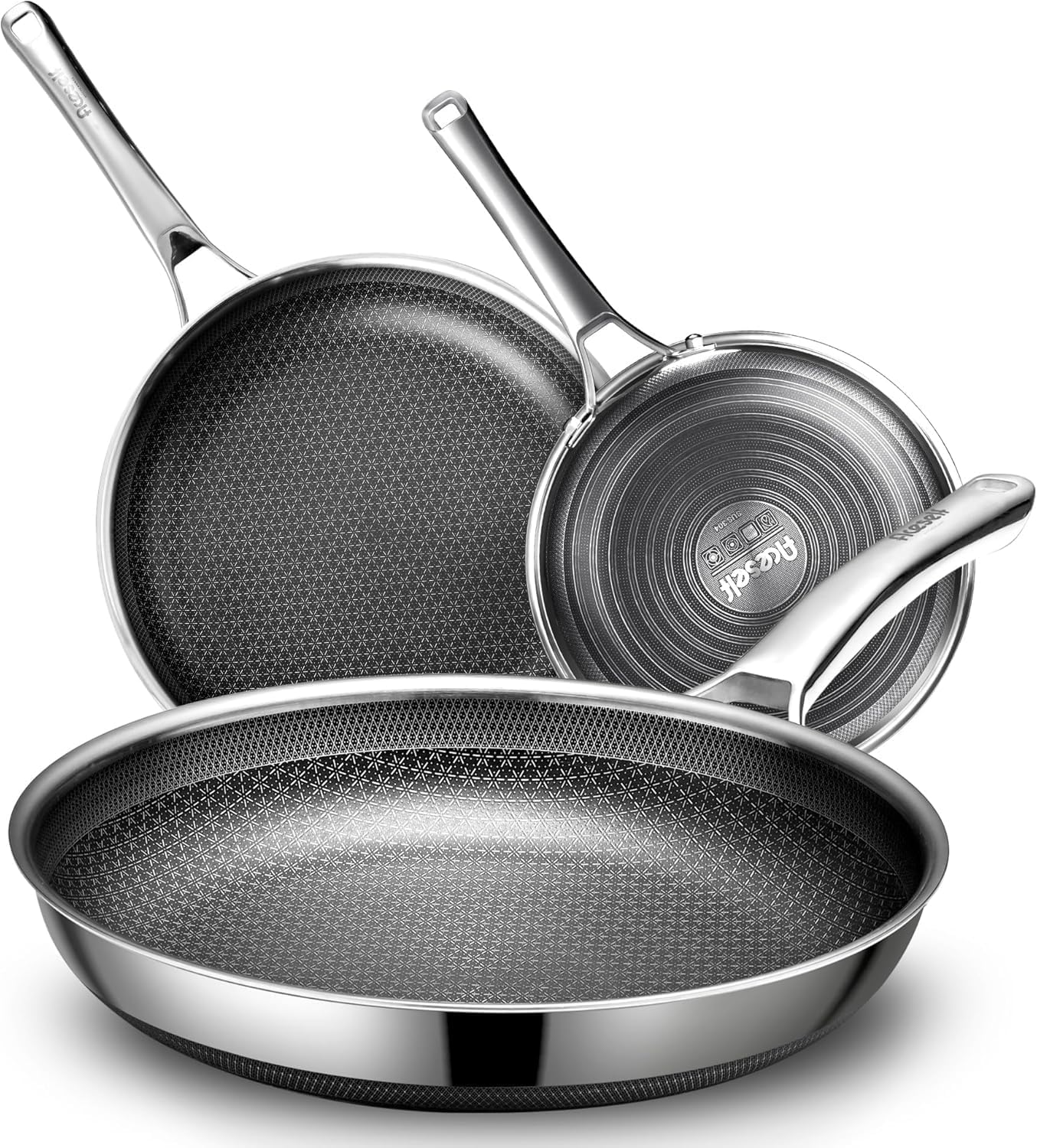 Non Stick Frying Pans,Hybrid 10 inch Frying Pans Nonstick,PFOA Free Cookware,non stick Stainless Steel Skillets,Dishwasher and Oven Safe, Works on Induction,Ceramic and Gas Cooktops