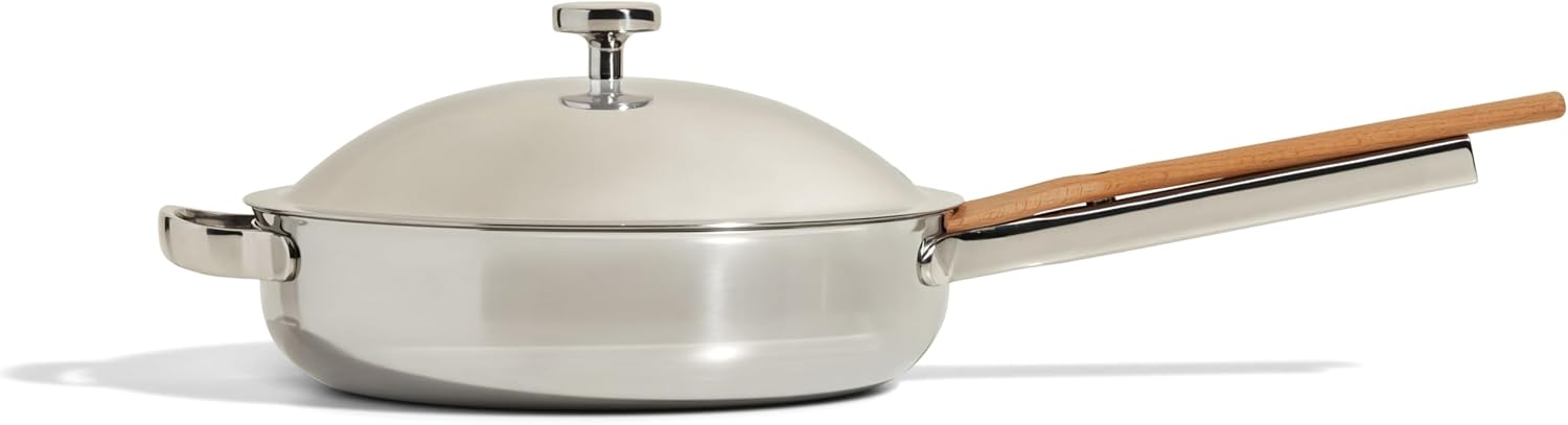 Our Place Titanium Always Pan Pro - 10.6” (2.8 Qt) No-Coating Nonstick Skillet | Tri-Ply Titanium Stainless Steel | Safe for Oven, Induction All Cooktops up to 1000°F | Includes Spatula | Chrome Our Place Titanium Always Pan Pro - 10.6” (2.8 Qt) No-Coating Nonstick Skillet | Tri-Ply Titanium Stainless Steel | Safe for Oven, Induction All Cooktops up to 1000°F | Includes Spatula | Chrome