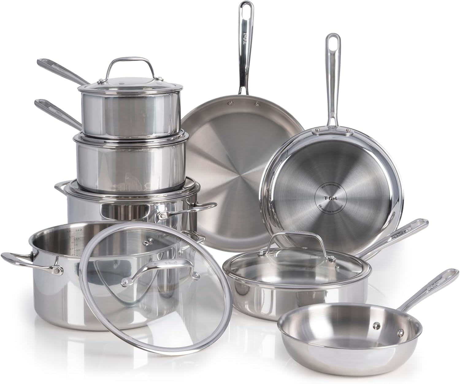 T-Fal Pro Tri-Ply Stainless Steel Cookware Set 13 Piece Induction Compatible, Oven Safe 500F, Lids 350F, Fast Even Heat, Pots and Pans Set, Professional Quality, Kitchen Essentials, Silver T-Fal Pro Tri-Ply Stainless Steel Cookware Set 13 Piece Induction Compatible, Oven Safe 500F, Lids 350F, Fast Even Heat, Pots and Pans Set, Professional Quality, Kitchen Essentials, Silver