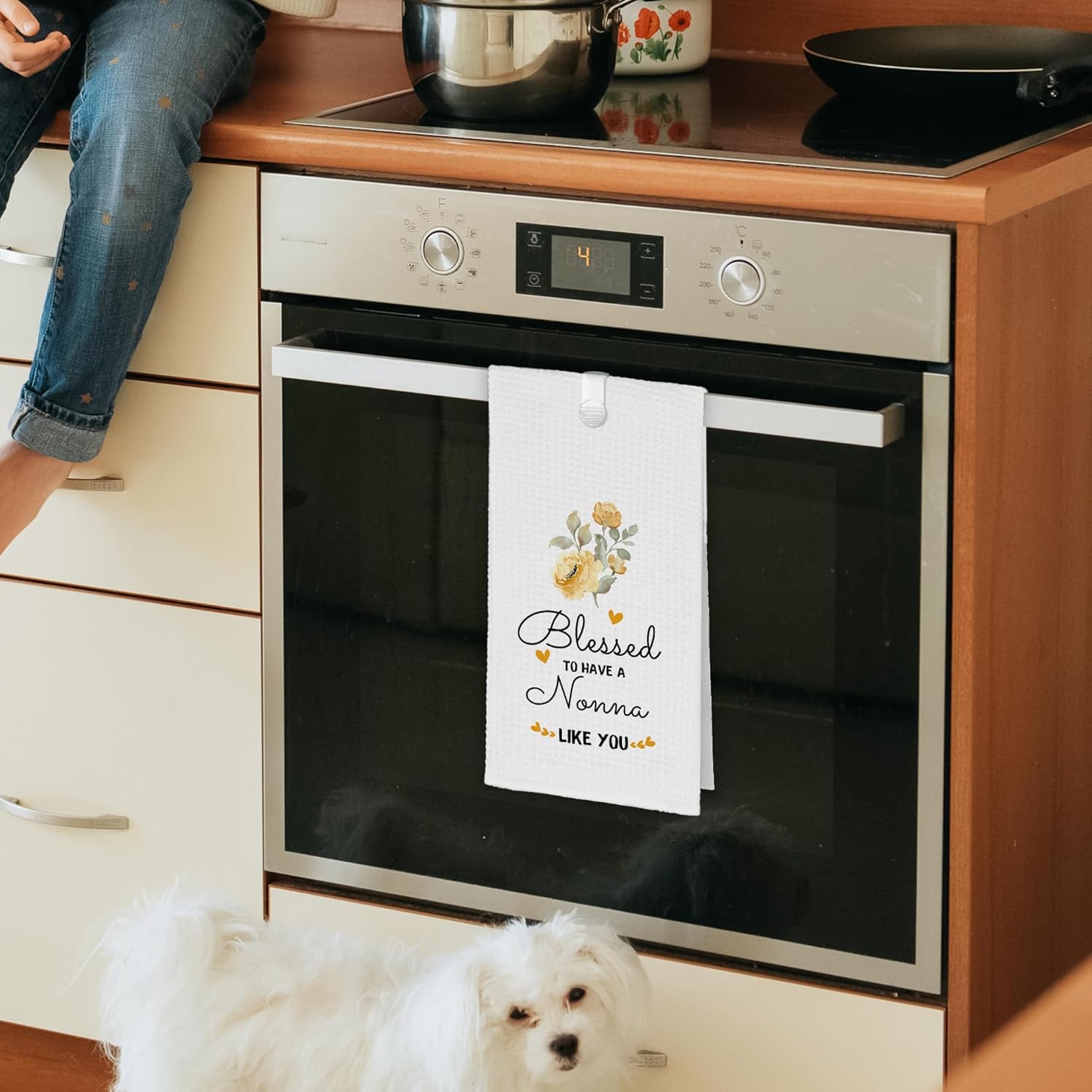 Blessed to Have A Nonna Like You Kitchen Towels, Nonna Grandma Gifts Hand Towels for Birthday Mothers Day,Floral Rose Rustic Tea Dish Towel Decor for Bathroom 16x24in with A Towel Clip