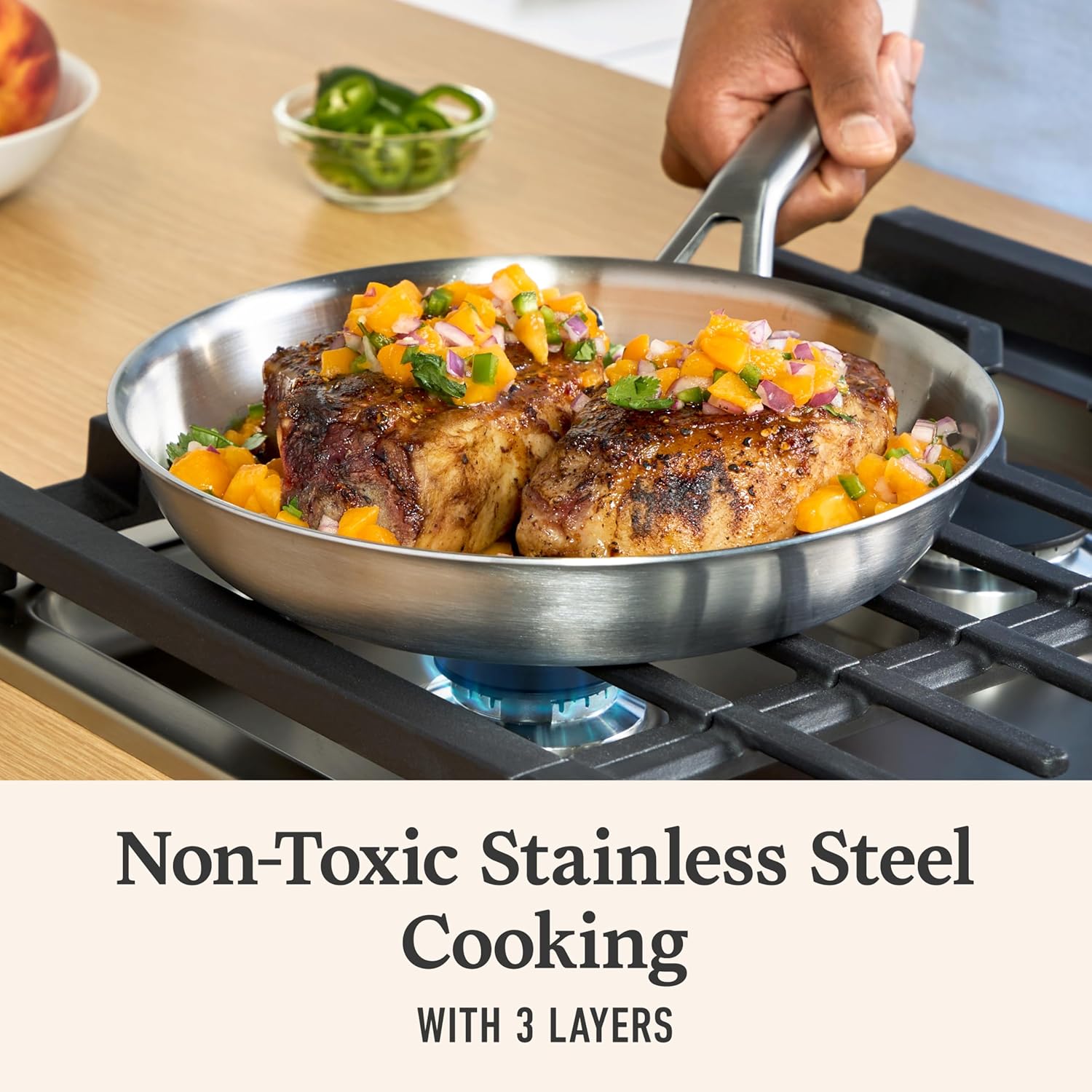 Calphalon Brushed 3-Ply Stainless Steel Cookware w/Turbo Heat Tech 10 Fry Pan, Induction, Oven Safe 450F, Brushed Stainless Silver