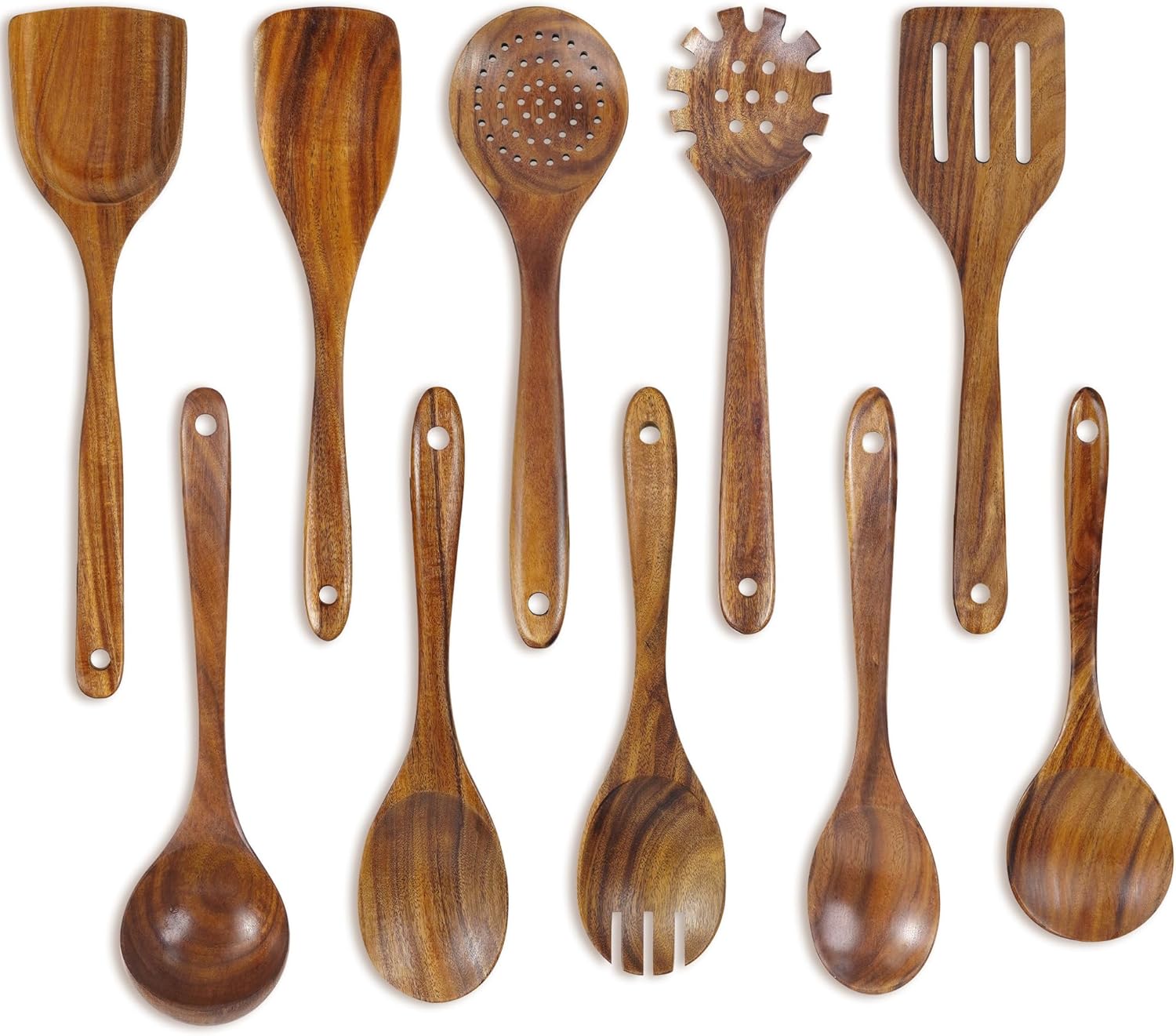 FJNATINH 10 PCS Wooden Spoons for Cooking - Teak Wooden Kitchen Utensil Set - Cooking Mixing Baking - Non-stick Healthy Kitchen Cookware Gifts for Women Housewarming Gifts FJNATINH 10 PCS Wooden Spoons for Cooking - Teak Wooden Kitchen Utensil Set - Cooking Mixing Baking - Non-stick Healthy Kitchen Cookware Gifts for Women Housewarming Gifts