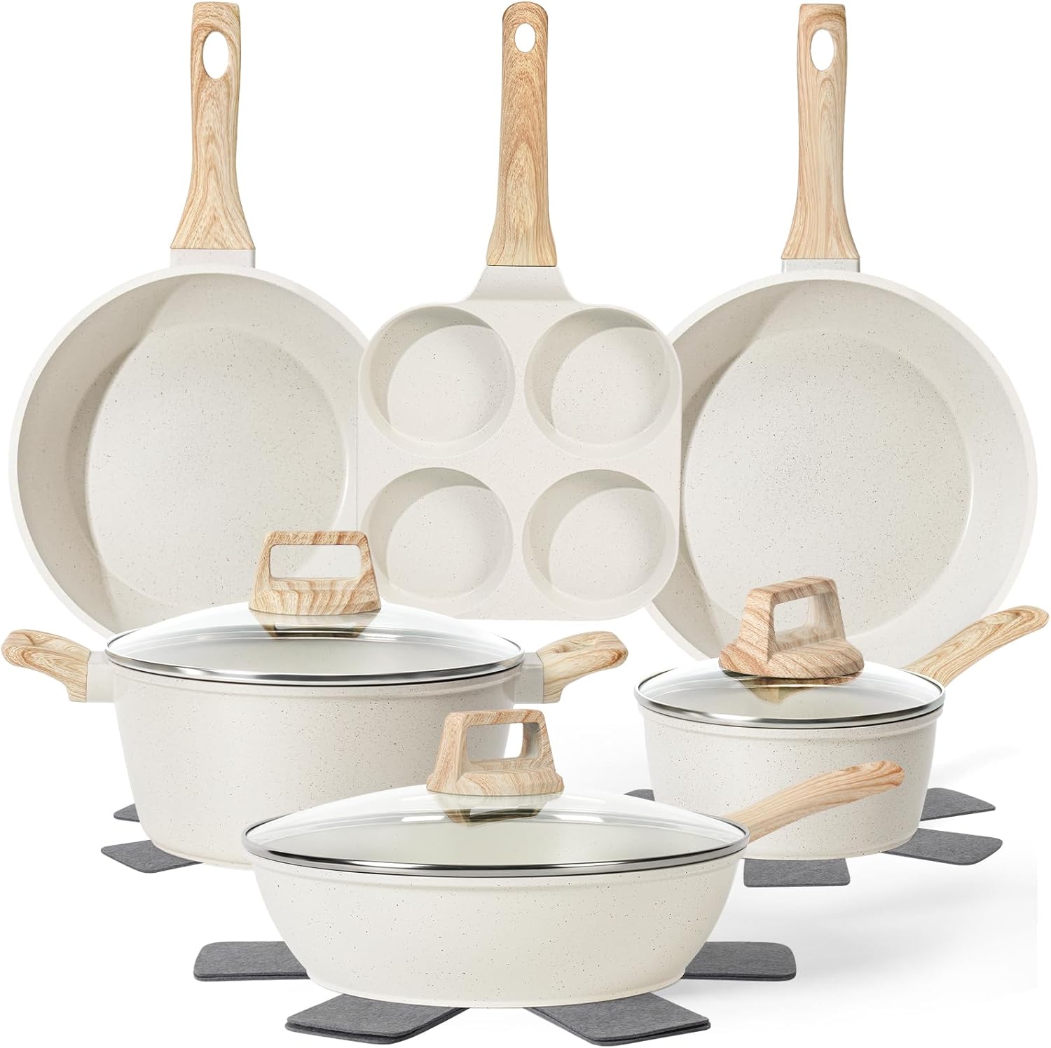 13 Pcs Pots and Pans Set, Nonstick Cookware Sets White Granite Induction Cookware, Non-toxic Healthy Non stick Kitchen Cooking Set with Frying Pans Set, Saucepans (PFAS/PFOA/PFOS Free) 13 Pcs Pots and Pans Set, Nonstick Cookware Sets White Granite Induction Cookware, Non-toxic Healthy Non stick Kitchen Cooking Set with Frying Pans Set, Saucepans (PFAS/PFOA/PFOS Free)