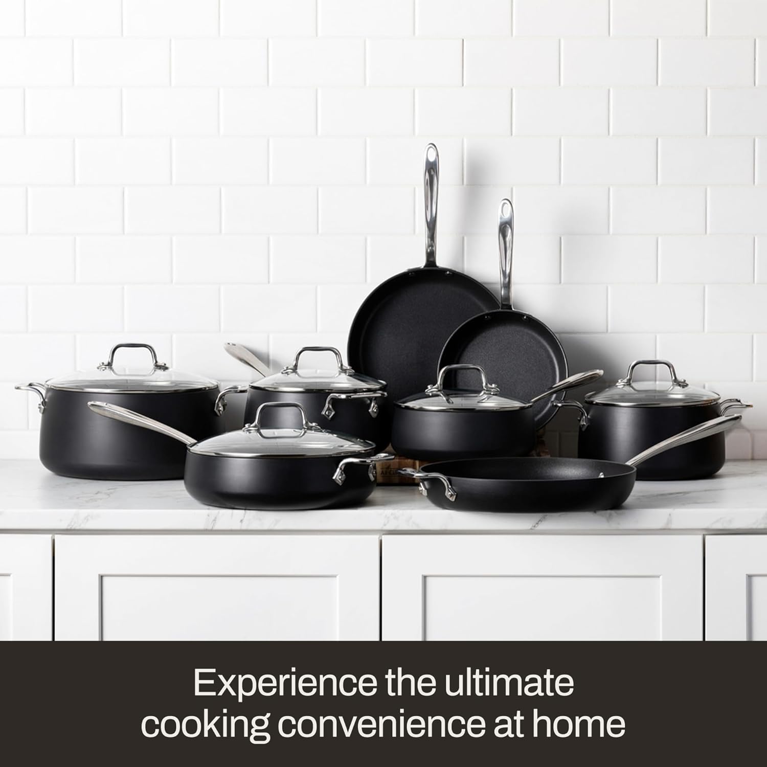 All-Clad HA1 Expert Hard Anodized Nonstick Cookware Set (10 Piece) Pots, Frying Pans, Dishwasher-Safe, Oven-Safe Up to 500°F Compatible with All Stovetops (Gas, Electric  Induction) - Black