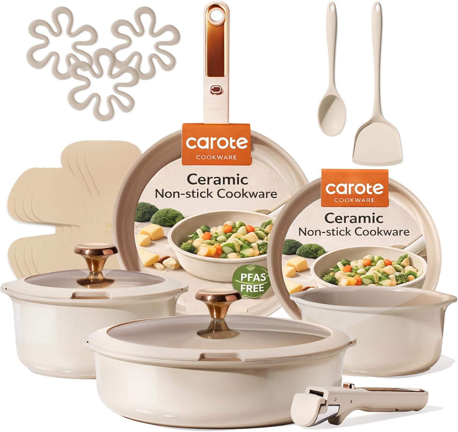 CAROTE 18Pcs Ceramic Cookware Set review