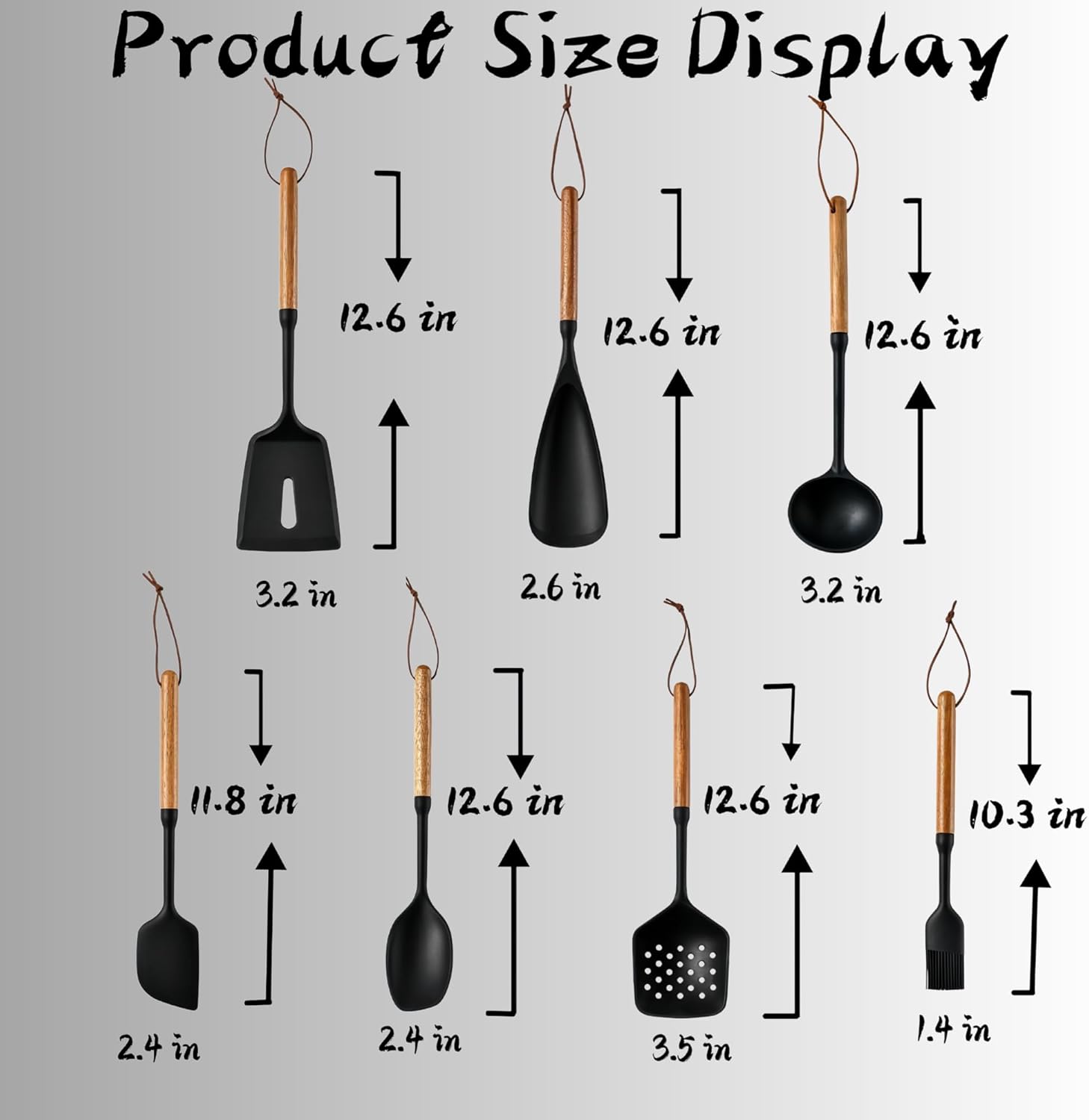 Exquisite Silicone Cooking Utensils Set - Non-Toxic, Heat-Resistant Kitchen Utensils Set with Food-Grade Silicone  Wood Handles - Includes Spatula  Spoon for Non-Stick Cookware, Black