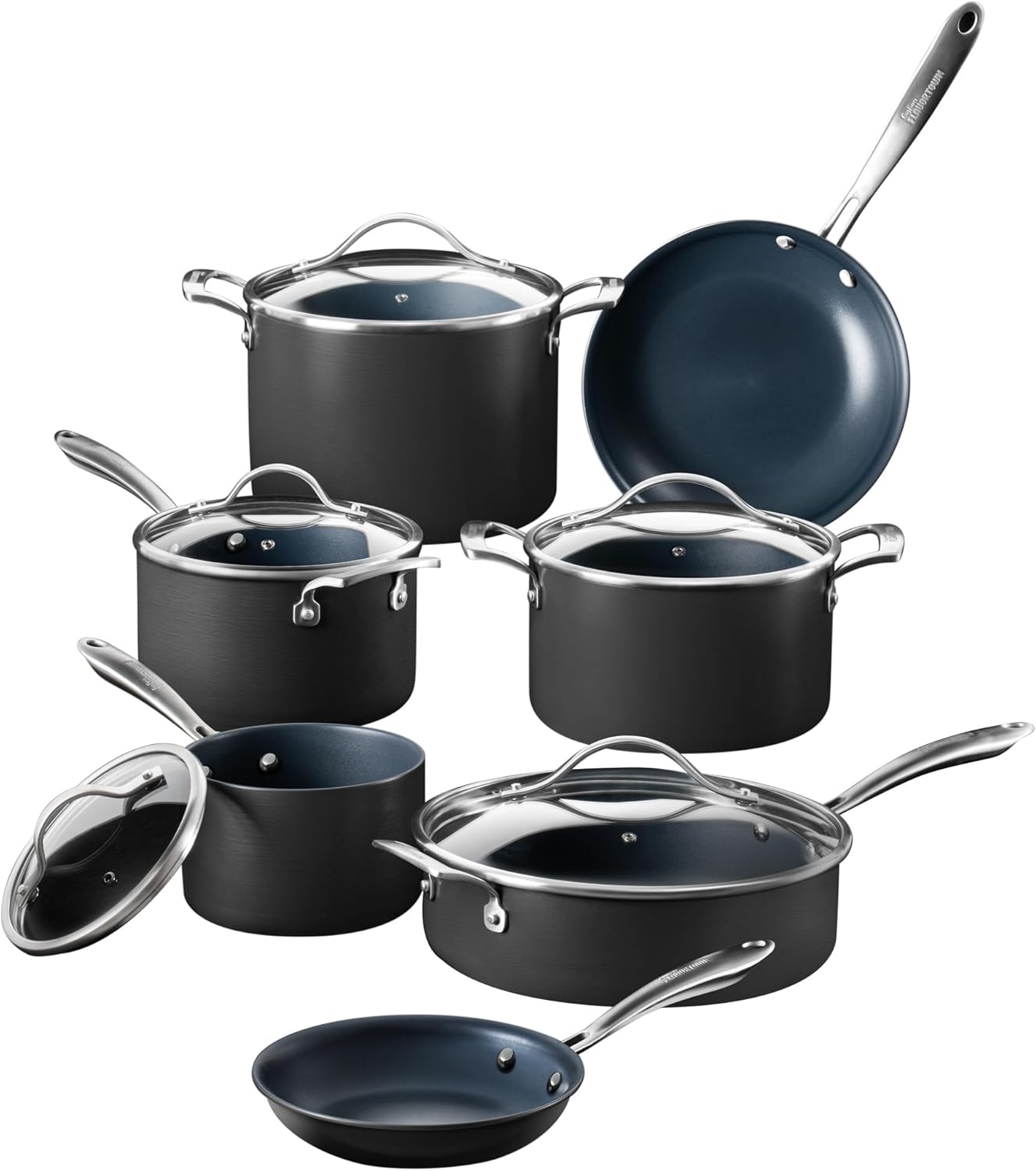 Guy Fieris Flavortown Laser Titanium 12 Piece Set - Non-stick Cookware Set Without PFAS, PTFE, or PFOA, 3x More Durable, Dishwasher Safe, Oven Safe