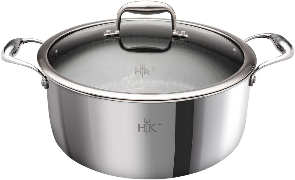 Hells Kitchen Hybrid 7.5 Qt Pot and lid, Tri-Clad Stainless Steel and Nonstick Ceramic, PFAS Free, no PFOA, no PTFE, no Teflon, Non Toxic Cookware, Metal Utensil Safe, All Cooktops and Oven Safe Hells Kitchen Hybrid 7.5 Qt Pot and lid, Tri-Clad Stainless Steel and Nonstick Ceramic, PFAS Free, no PFOA, no PTFE, no Teflon, Non Toxic Cookware, Metal Utensil Safe, All Cooktops and Oven Safe
