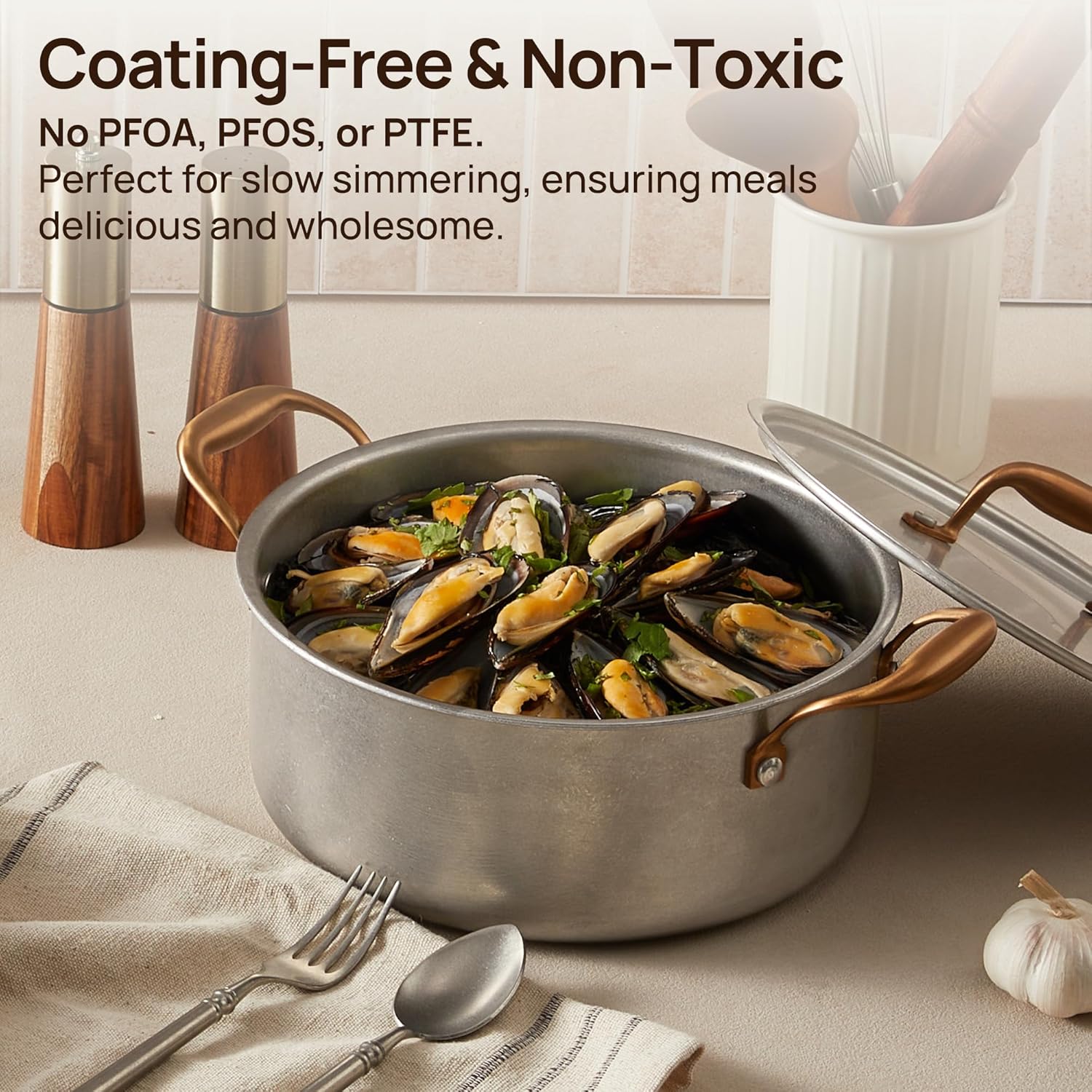 KOKHUB Pots and Pans Set 8 Pcs, Vintage Stainless Steel Cookware Set Non-Toxic, PFOA/PFOS/PTFE Free, Kitchen Cooking Set with Frying Pans, Saucepans, Oven  Dishwasher Safe, Induction Compatible