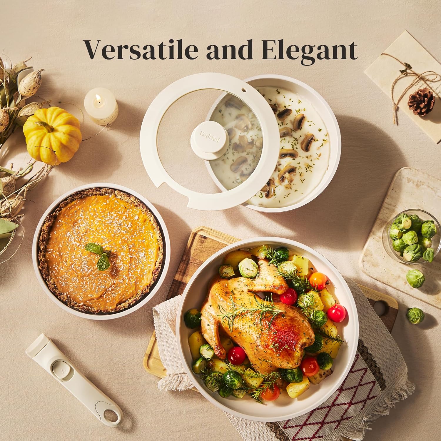 Redchef Ceramic Pots and Pans Set, Nonstick Kitchen Cookware Set with Detachable Handle, Non Toxic Cookware Set 16pcs, PFAS PFOA  PTFE Free, RV Ceramic Cookware for Camping, Dishwasher/Oven Safe