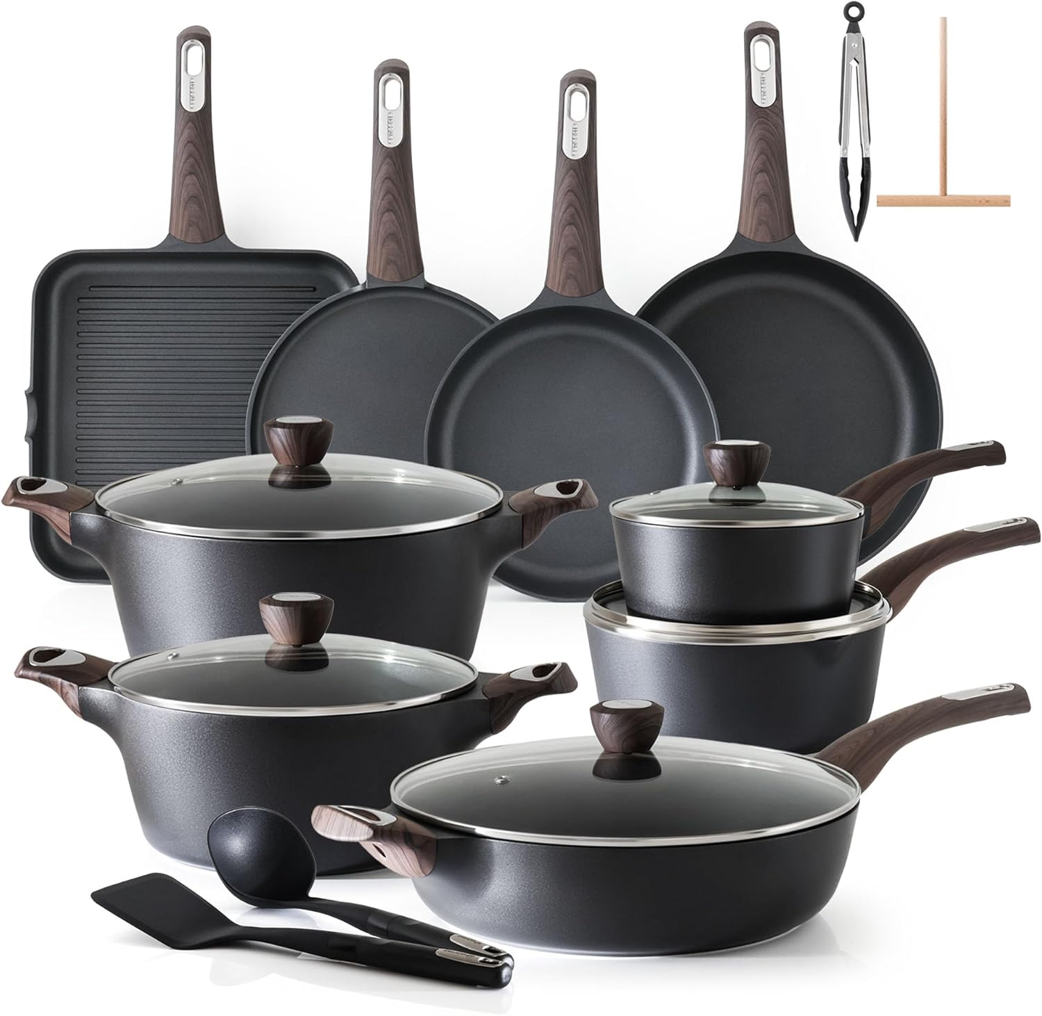 SENSARTE Pots and Pans Set Non stick, Non toxic Healthy Induction Cookware Sets, 26 Pcs Nonstick Kitchen Cooking Set, w/Frying Pans Set, Saucepans Set, Stockpots Set, PFOA PFOS Free, Black SENSARTE Pots and Pans Set Non stick, Non toxic Healthy Induction Cookware Sets, 26 Pcs Nonstick Kitchen Cooking Set, w/Frying Pans Set, Saucepans Set, Stockpots Set, PFOA PFOS Free, Black