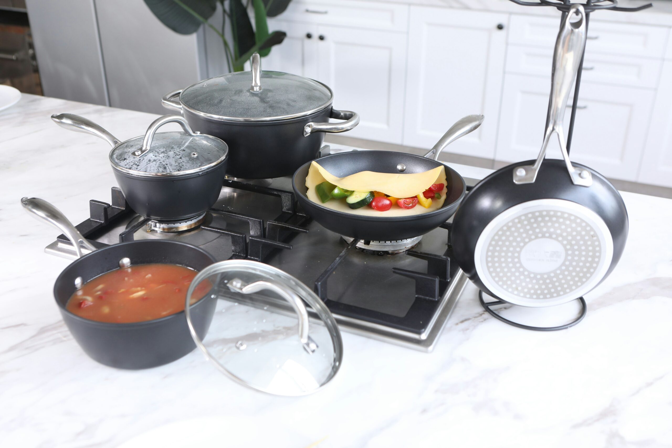 13 Pcs Pots and Pans Set, Nonstick Cookware Sets Black Granite Induction Cookware, Non-toxic Healthy Non stick Kitchen Cooking Set with Frying Pans Set, Saucepans (PFAS/PFOA/PFOS Free)