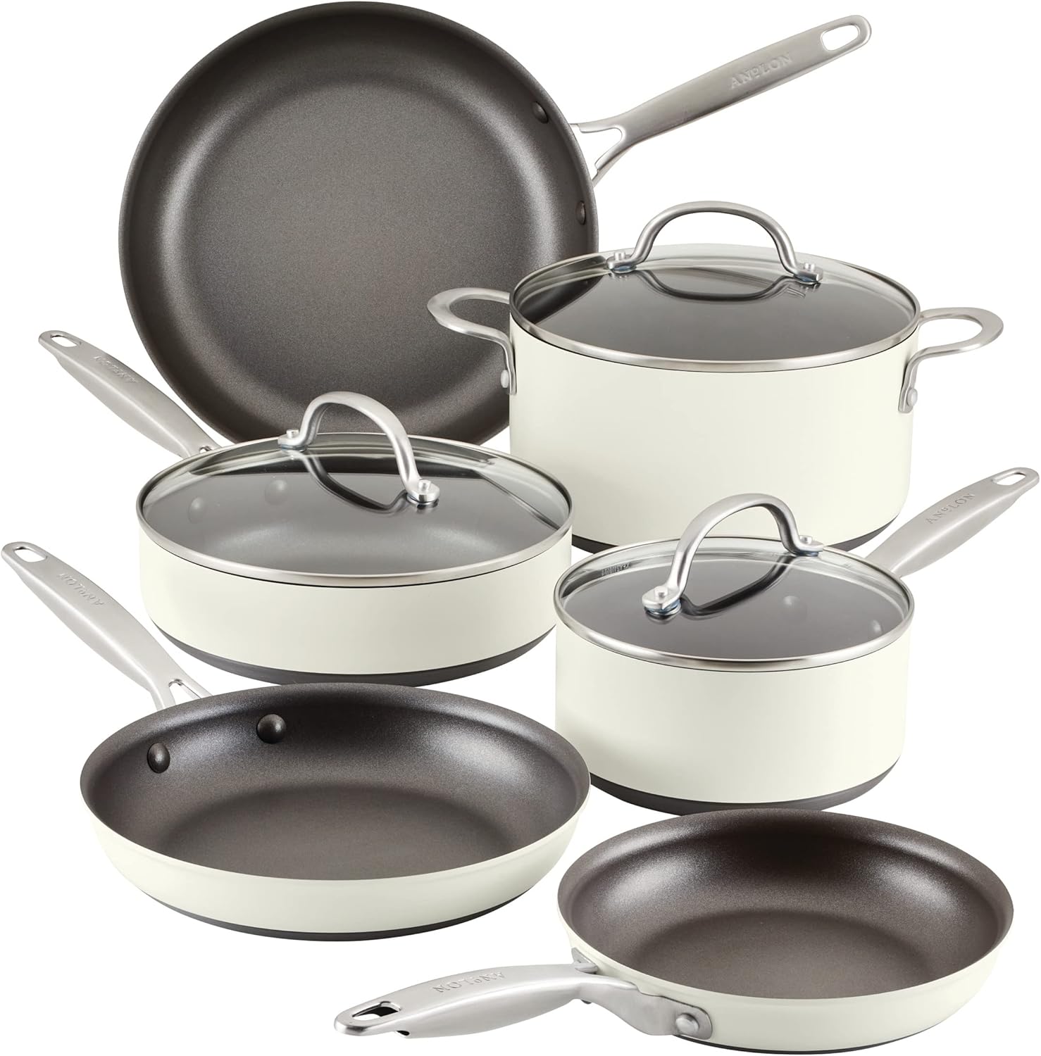 Anolon Achieve Hard Anodized Nonstick Cookware Pots and Pans Set, Piece - Cream