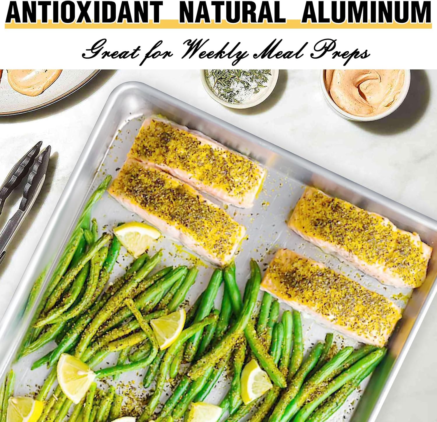 Commercial Quality Baking Sheet Pan Set, Natural Aluminum Cookie Sheet, Umite Chef Warp Resistant Baker’s Half Sheet Pan, Large Thick Cookie Tray Pans for Baking, Roasting(2 Pack, 18X13In)