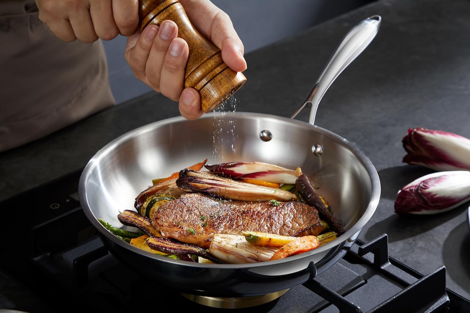 Cookware, 10 Piece Stainless Steel Pot and Pan Set, 5 Ply Clad, Includes Frying Pans, Saucepans, Saute Pan and Stock Pot, Compatible with All Cooktops, PTFE, PFAS and PFOA Free